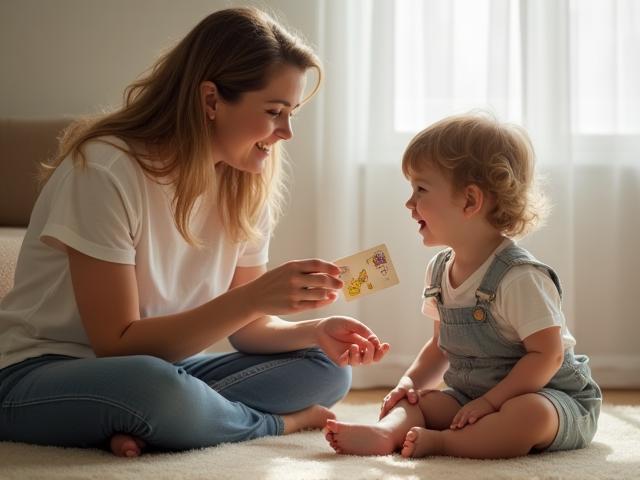 Speech therapist interacting positively with a child during play therapy in a bright room, showcasing engaging communication support.